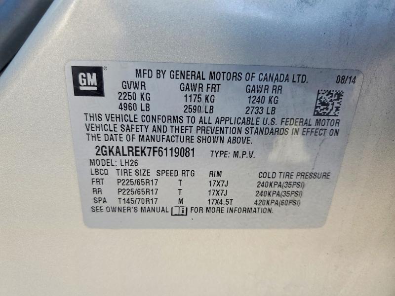 Aukcja sprzedaży 2015 Gmc Terrain, vin: 2GKALREK7F6119081, numer aukcji: 54492356