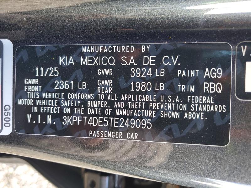 Aukcja sprzedaży 2026 Kia K4, vin: 3KPFT4DE5TE249095, numer aukcji: 54101366