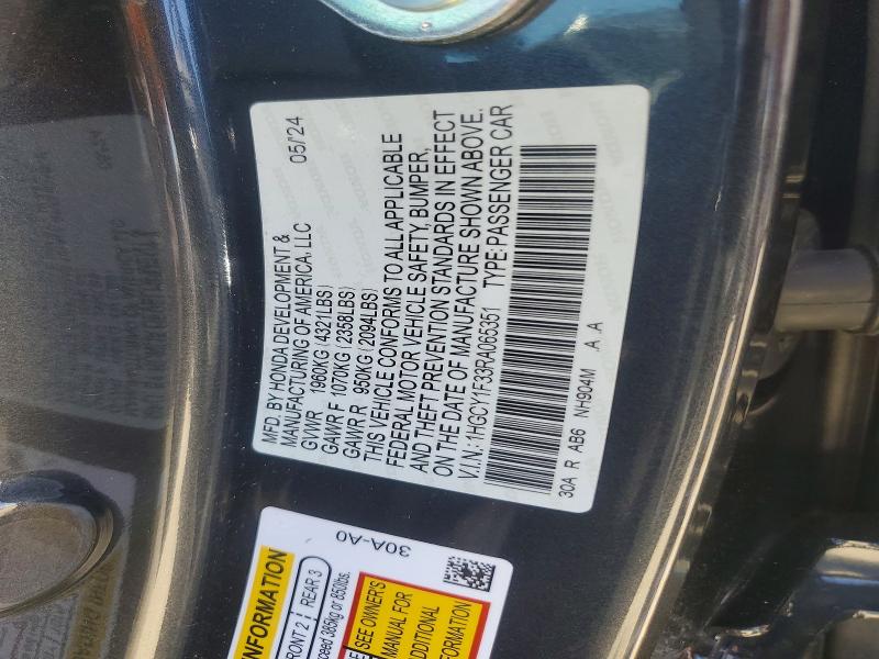 53285876 :رقم المزاد ، 1HGCY1F33RA065351 vin ، 2024 Honda Accord مزاد بيع