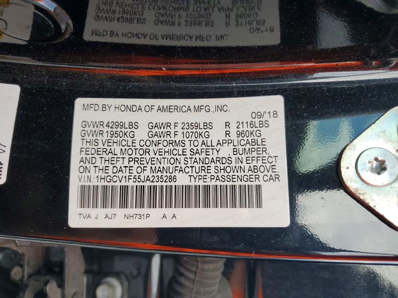 Aukcja sprzedaży 2018 Honda Accord, vin: 1HGCV1F55JA235286, numer aukcji: 53881566