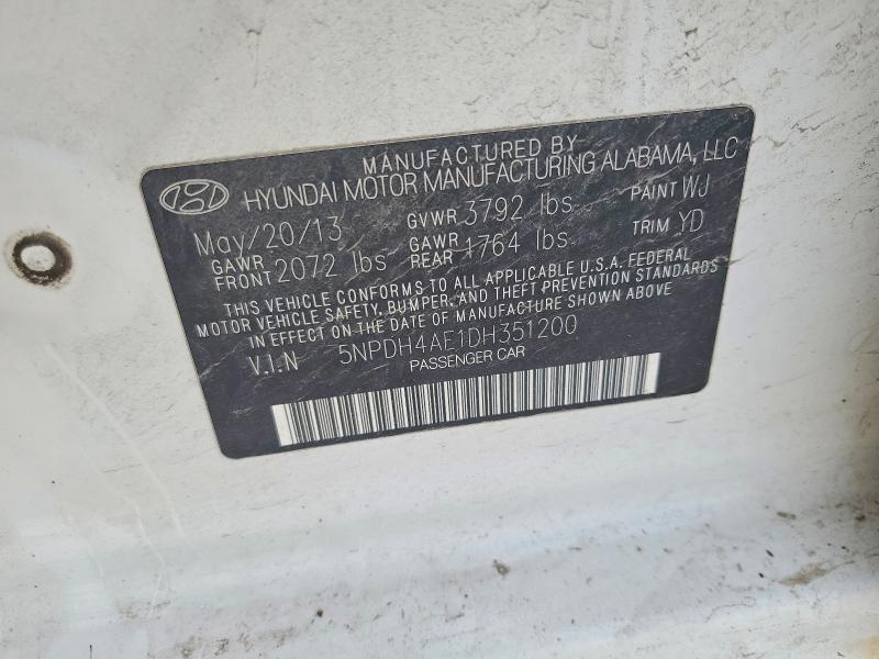 Aukcja sprzedaży 2013 Hyundai Elantra, vin: 5NPDH4AE1DH351200, numer aukcji: 54647456