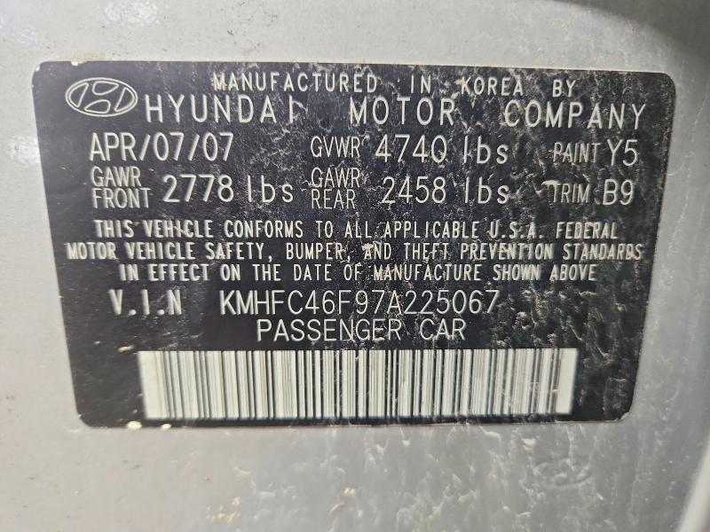 Aukcja sprzedaży 2007 Hyundai Azera, vin: KMHFC46F97A225067, numer aukcji: 53098176