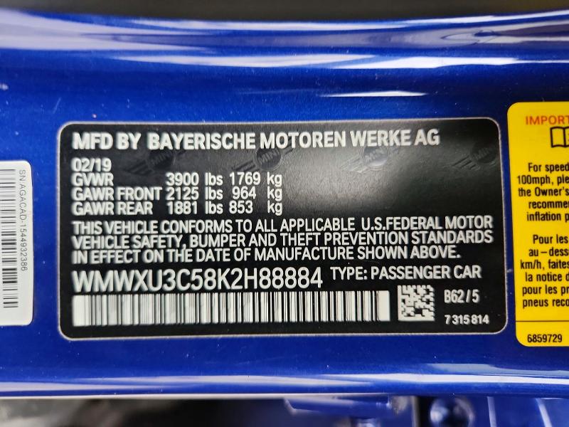 Продаж на аукціоні авто 2019 Mini Cooper, vin: WMWXU3C58K2H88884, номер лоту: 54774796