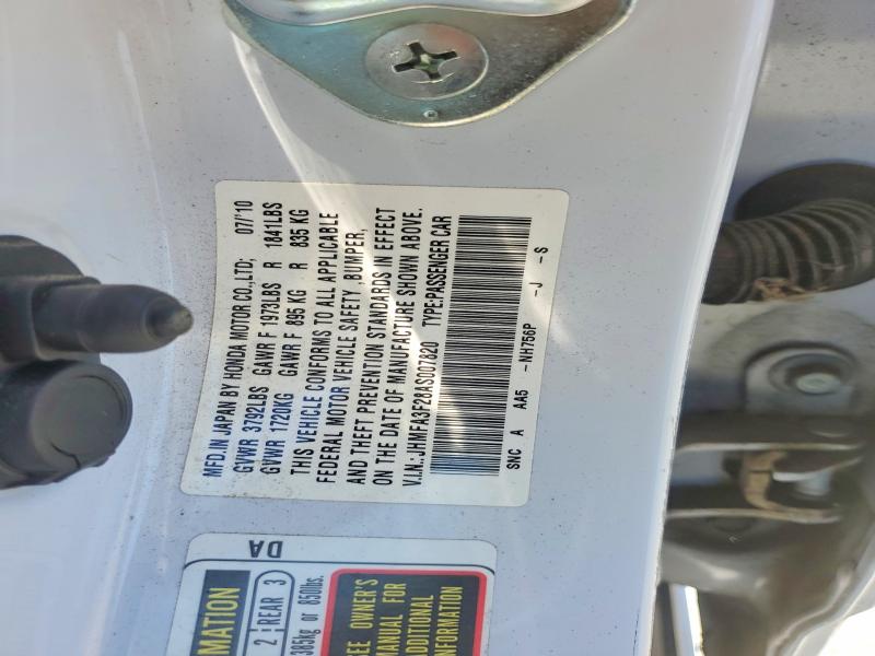 2010 Honda Civic მანქანა იყიდება აუქციონზე, vin: JHMFA3F28AS007820, აუქციონის ნომერი: 53382886