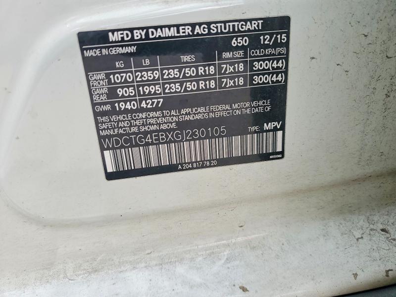 54875506 :رقم المزاد ، WDCTG4EBXGJ230105 vin ، 2016 Mercedes-benz Gla مزاد بيع