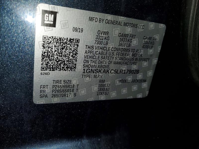 2020 Chevrolet Tahoe მანქანა იყიდება აუქციონზე, vin: 1GNSKAKC5LR179028, აუქციონის ნომერი: 51920676