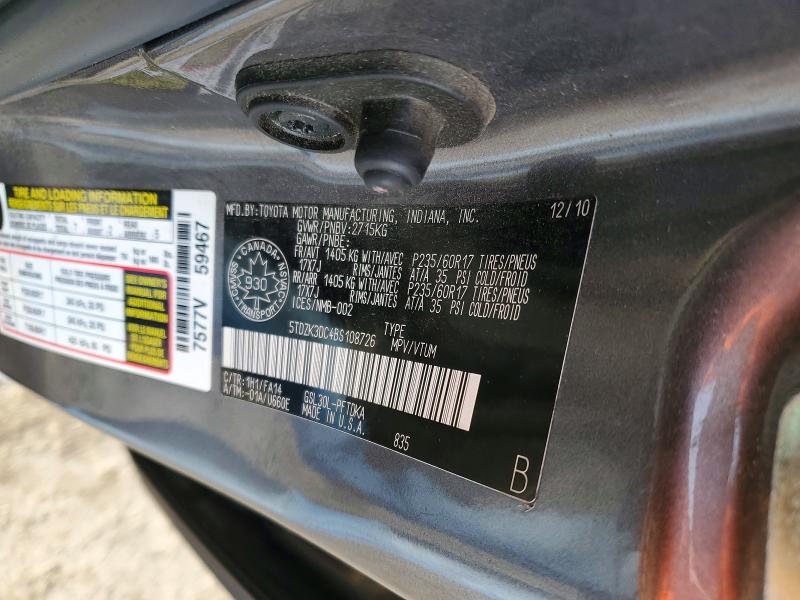 54678636 :رقم المزاد ، 5TDZK3DC4BS108726 vin ، 2011 Toyota Sienna مزاد بيع