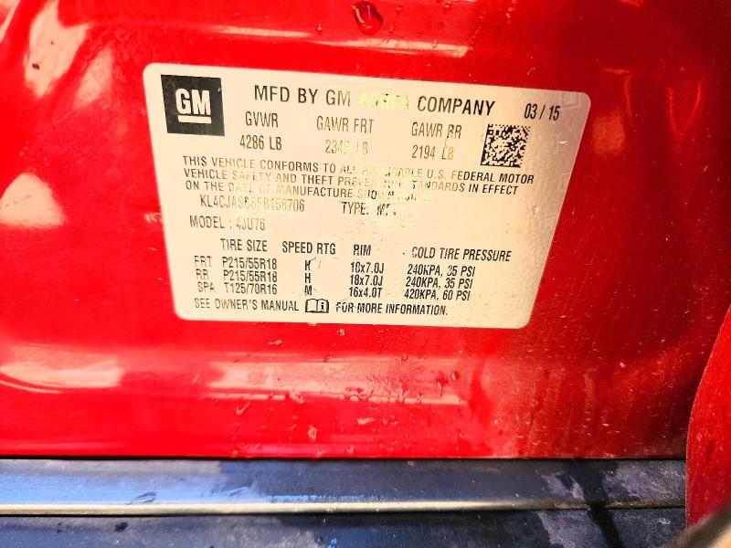 51432476 :رقم المزاد ، KL4CJASB8FB158706 vin ، 2015 Buick Encore مزاد بيع