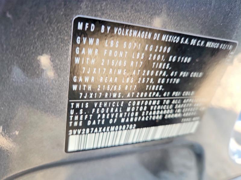 2019 Volkswagen Tiguan მანქანა იყიდება აუქციონზე, vin: 3VV2B7AX4KM098782, აუქციონის ნომერი: 52989676
