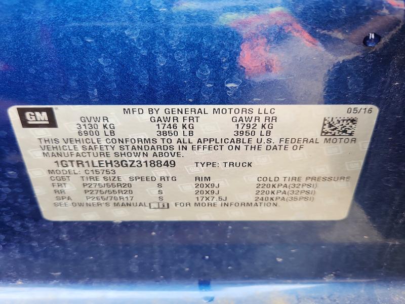 55370016 :رقم المزاد ، 1GTR1LEH3GZ318849 vin ، 2016 Gmc Sierra مزاد بيع