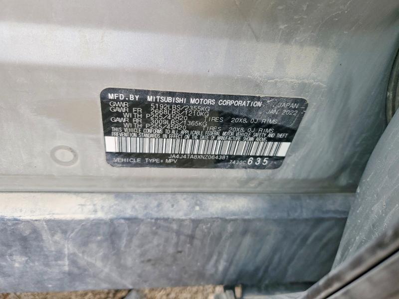 51609746 :رقم المزاد ، JA4J4TA8XNZ064381 vin ، 2022 Mitsubishi Outlander مزاد بيع