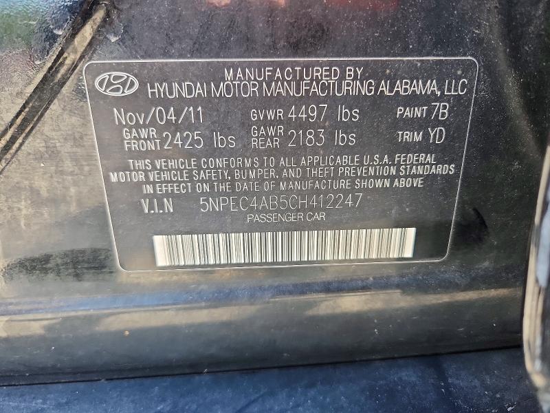 Aukcja sprzedaży 2012 Hyundai Sonata, vin: 5NPEC4AB5CH412247, numer aukcji: 52001256
