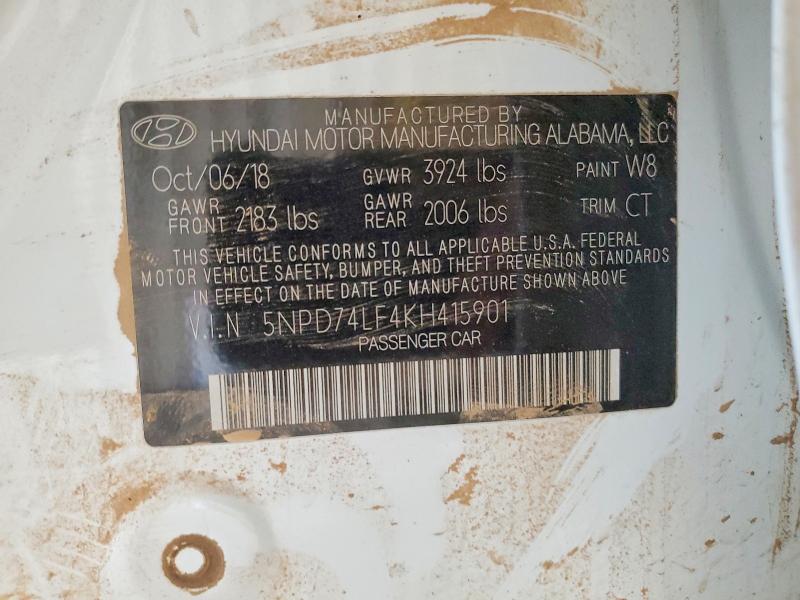 Aukcja sprzedaży 2019 Hyundai Elantra, vin: 5NPD74LF4KH415901, numer aukcji: 54354066