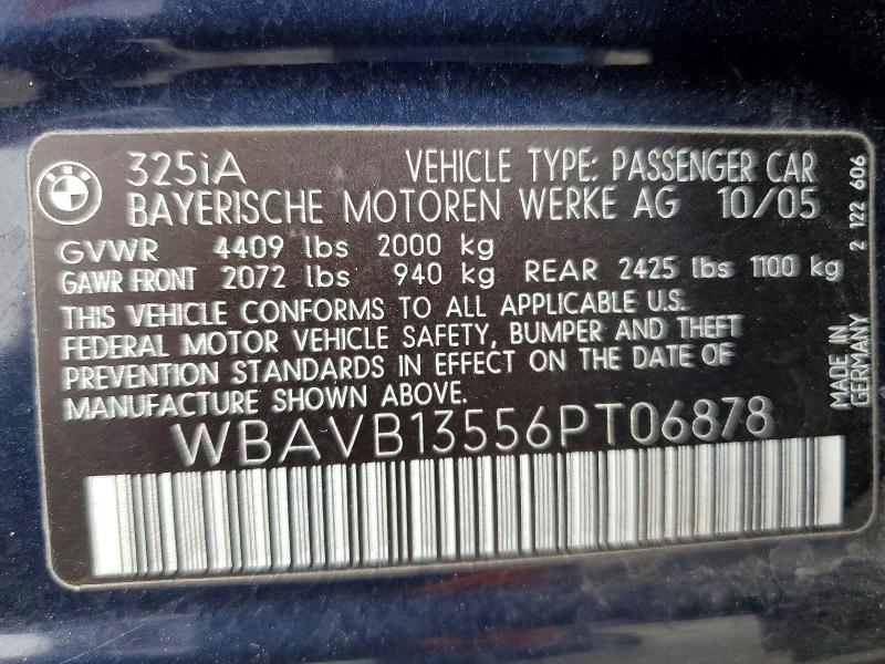 Auction sale of the 2006 Bmw 325, vin: WBAVB13556PT06878, lot number: 53565186