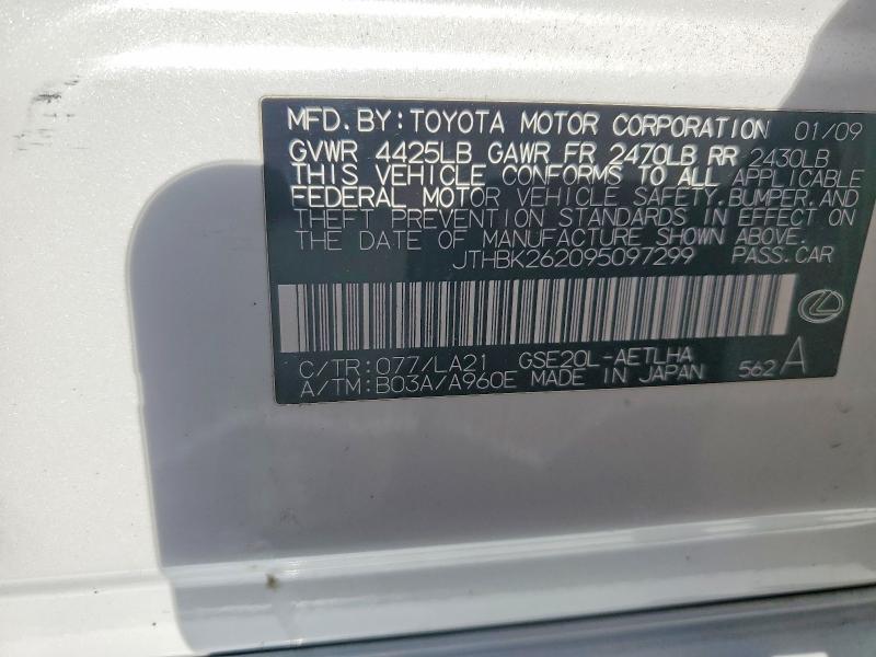 53133246 :رقم المزاد ، JTHBK262095097299 vin ، 2009 Lexus Is مزاد بيع