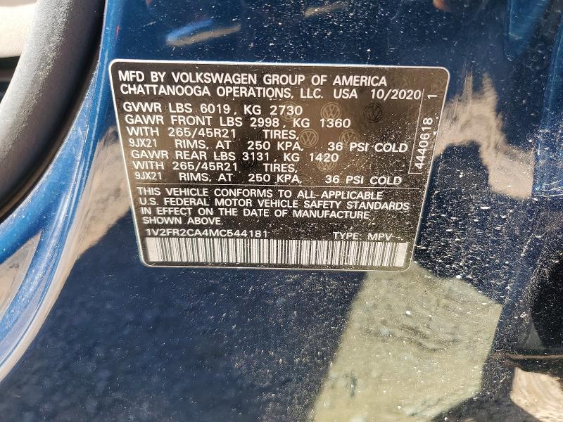 Продажа на аукционе авто 2021 Volkswagen Atlas, vin: 1V2FR2CA4MC544181, номер лота: 53328076