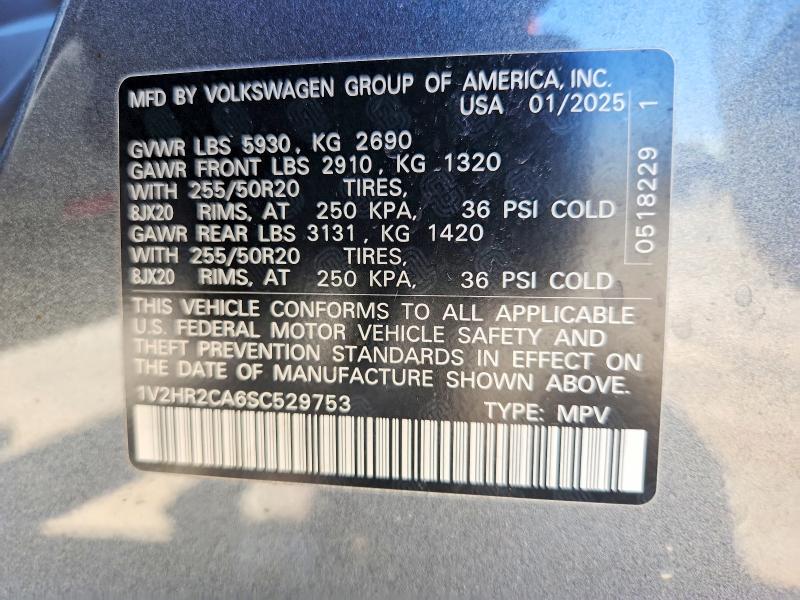 2025 Volkswagen Atlas მანქანა იყიდება აუქციონზე, vin: 1V2HR2CA6SC529753, აუქციონის ნომერი: 51722666