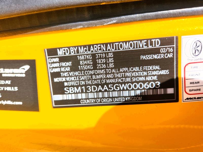 2016 Mclaren Automotive 570s მანქანა იყიდება აუქციონზე, vin: SBM13DAA5GW000603, აუქციონის ნომერი: 51161806