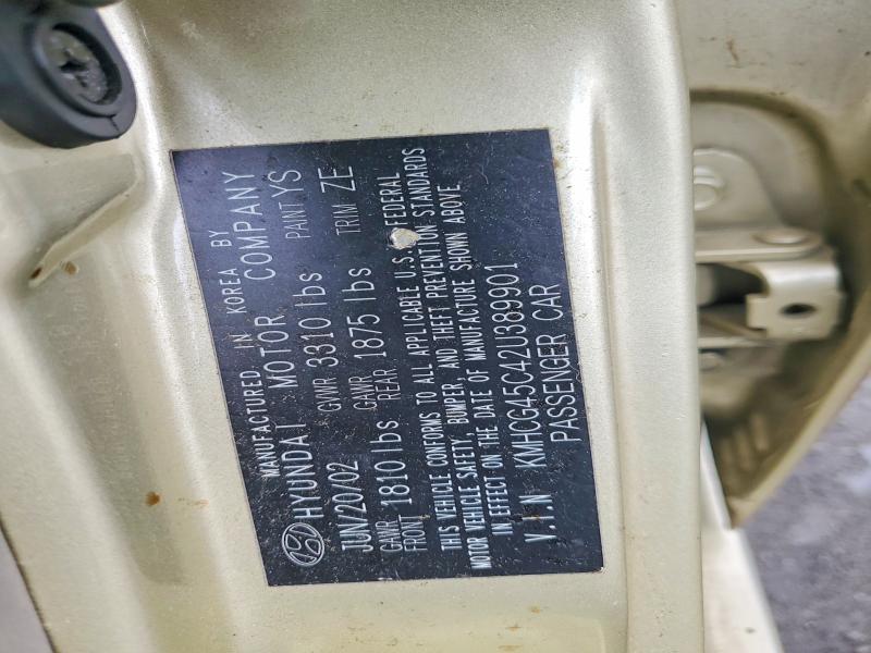 53907286 :رقم المزاد ، KMHCG45C42U389901 vin ، 2002 Hyundai Accent مزاد بيع