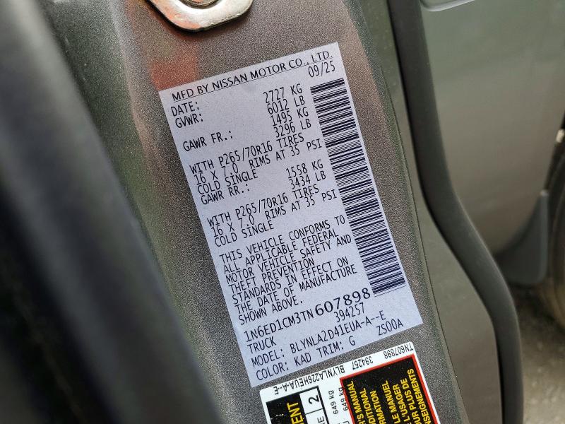 2026 Nissan Frontier მანქანა იყიდება აუქციონზე, vin: 1N6ED1CM3TN607898, აუქციონის ნომერი: 53905206