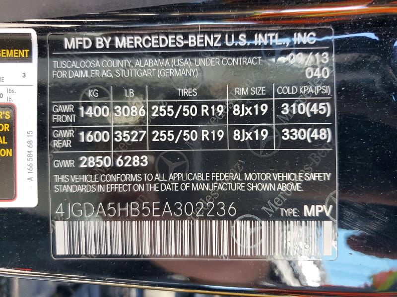 Aukcja sprzedaży 2014 Mercedes-benz Ml, vin: 4JGDA5HB5EA302236, numer aukcji: 52538356