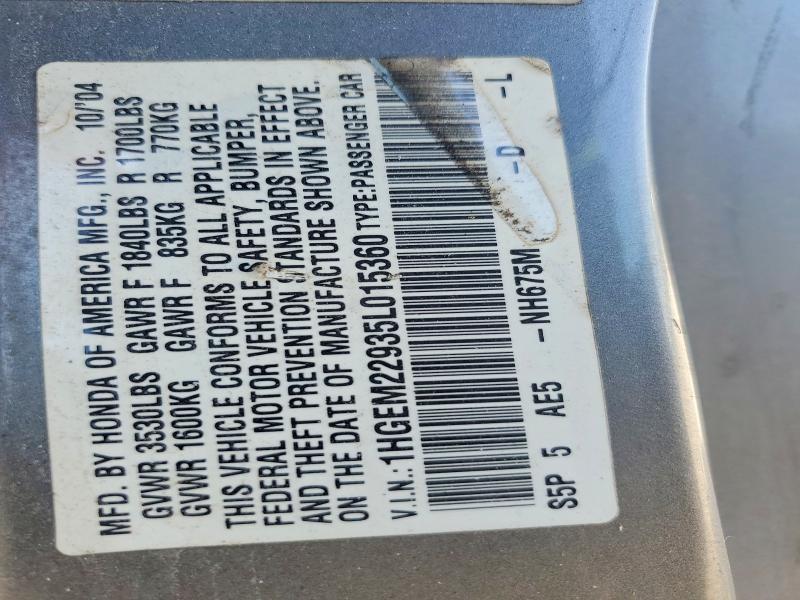 Aukcja sprzedaży 2005 Honda Civic, vin: 1HGEM22935L015360, numer aukcji: 52398036