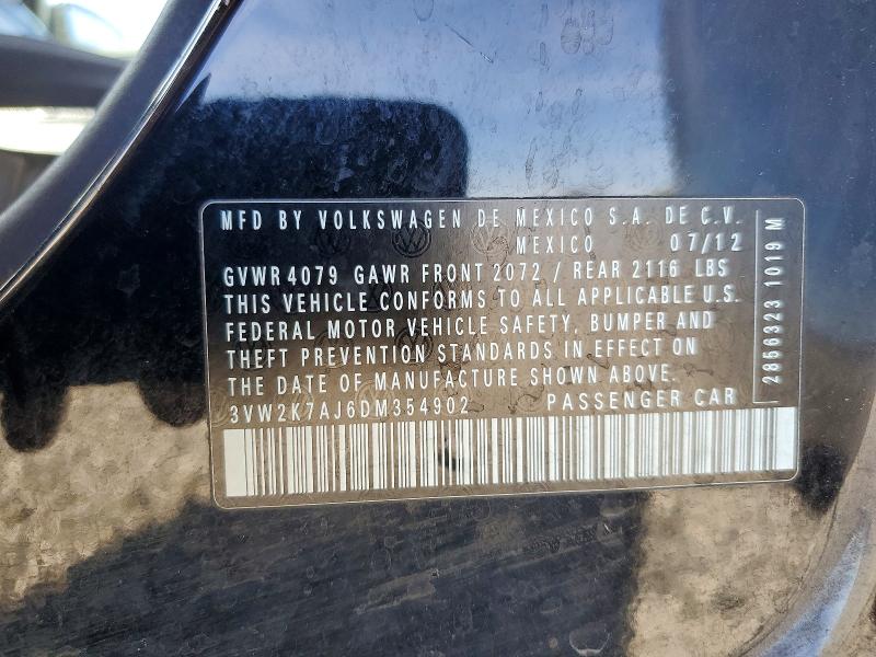 2013 Volkswagen Jetta მანქანა იყიდება აუქციონზე, vin: 3VW2K7AJ6DM354902, აუქციონის ნომერი: 53129576