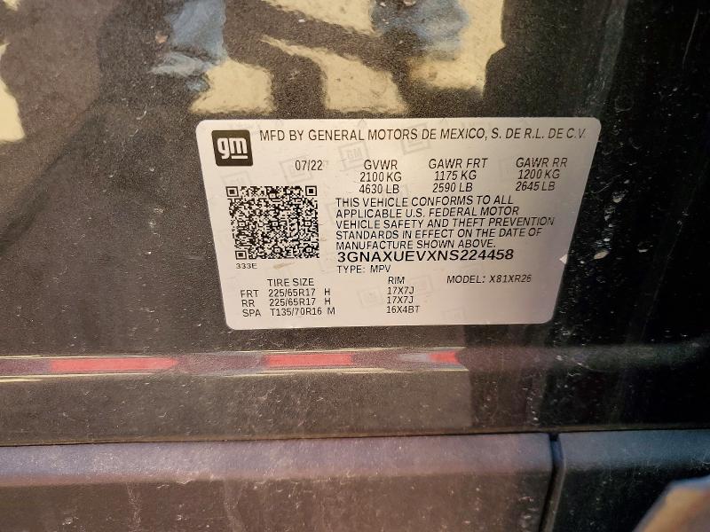 Продаж на аукціоні авто 2022 Chevrolet Equinox, vin: 3GNAXUEVXNS224458, номер лоту: 53278176