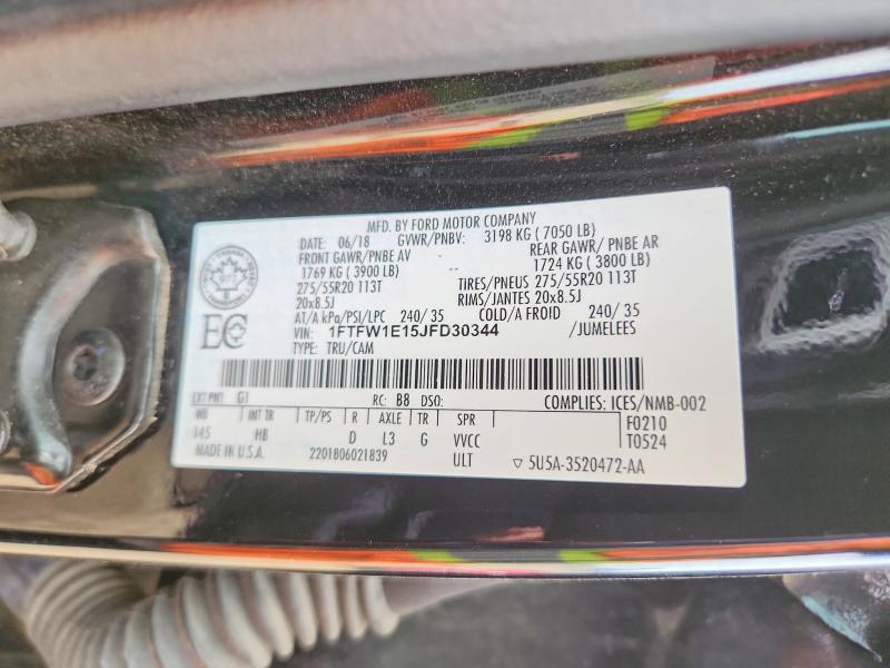 52842796 :رقم المزاد ، 1FTFW1E15JFD30344 vin ، 2018 Ford F150 مزاد بيع