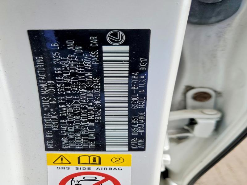 Продажа на аукционе авто 2019 Lexus Es, vin: 58ABZ1B16KU028248, номер лота: 52198906
