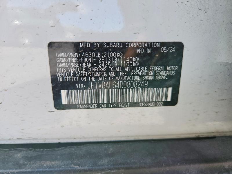 50631236 :رقم المزاد ، JF1VBAH64R9808249 vin ، 2024 Subaru Wrx مزاد بيع