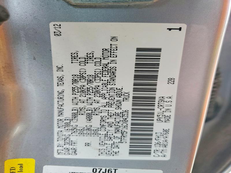 Продаж на аукціоні авто 2012 Toyota Tundra, vin: 5TFRM5F16CX043536, номер лоту: 51916226