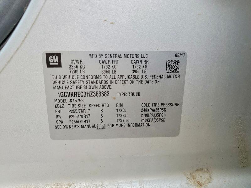 2017 Chevrolet Silverado მანქანა იყიდება აუქციონზე, vin: 1GCVKREC3HZ383382, აუქციონის ნომერი: 53939816