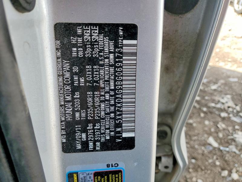 2011 Hyundai Santa Fe მანქანა იყიდება აუქციონზე, vin: 5XYZKDAG9BG069173, აუქციონის ნომერი: 51972686