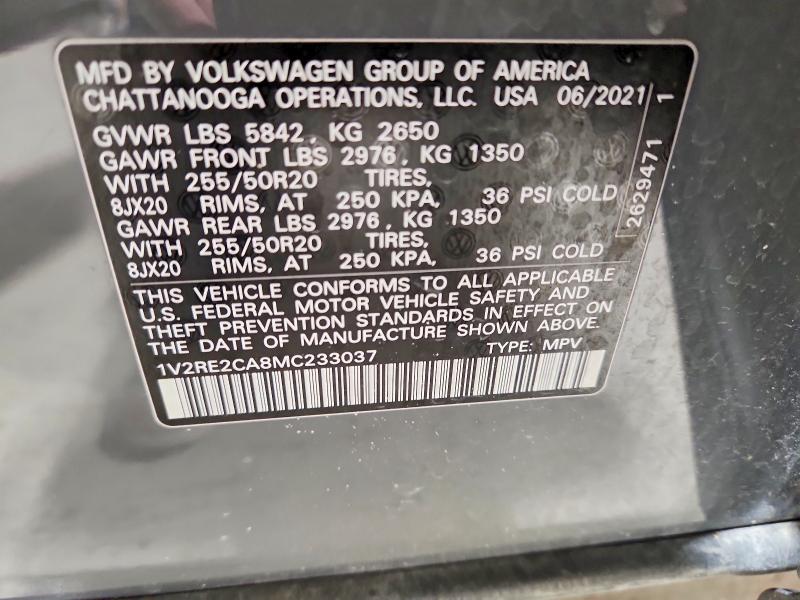 52492626 :رقم المزاد ، 1V2RE2CA8MC233037 vin ، 2021 Volkswagen Atlas Cross Sport مزاد بيع