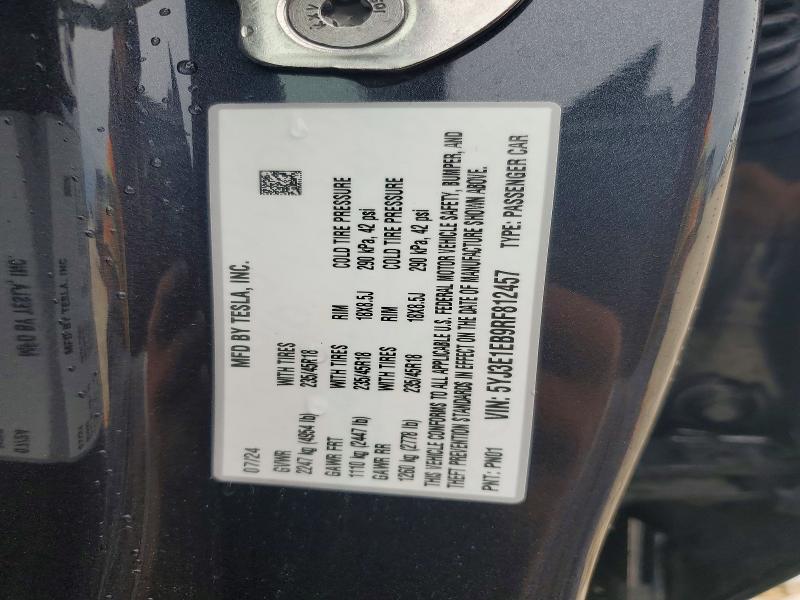 Aukcja sprzedaży 2024 Tesla Model 3, vin: 5YJ3E1EB9RF812457, numer aukcji: 54978406