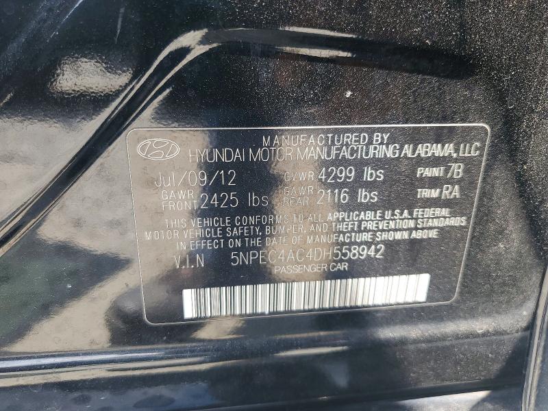 2013 Hyundai Sonata მანქანა იყიდება აუქციონზე, vin: 5NPEC4AC4DH558942, აუქციონის ნომერი: 54182986