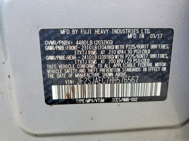 Aukcja sprzedaży 2017 Subaru Forester, vin: JF2SJAEC7HH576567, numer aukcji: 53216496