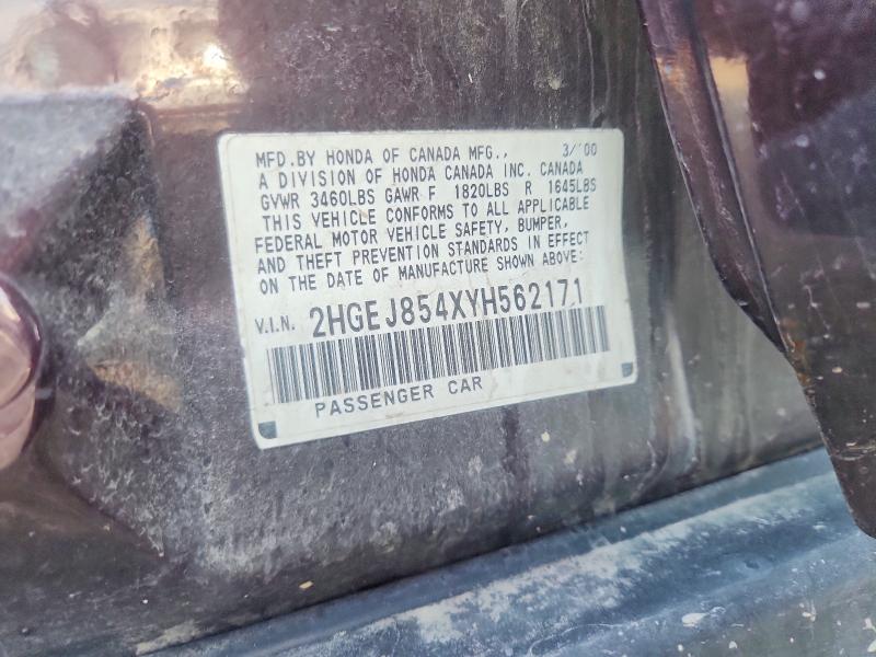 52686376 :رقم المزاد ، 2HGEJ854XYH562171 vin ، 2000 Honda Civic مزاد بيع