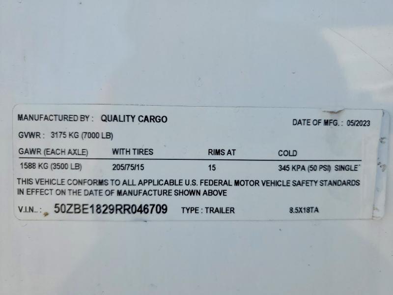 Aukcja sprzedaży 2024 Quality Cargo Enclosed Cargo, vin: 50ZBE1829RR046709, numer aukcji: 53953686