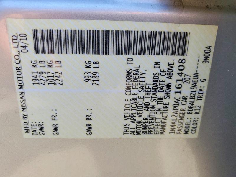 52804626 :رقم المزاد ، 1N4AL2AP0AC161408 vin ، 2010 Nissan Altima مزاد بيع