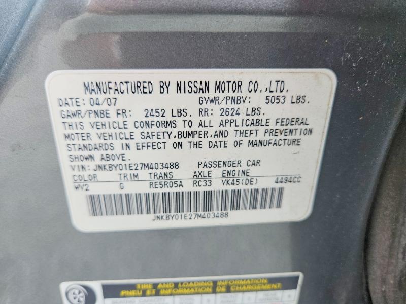 Aukcja sprzedaży 2007 Infiniti M45, vin: JNKBY01E27M403488, numer aukcji: 54982456