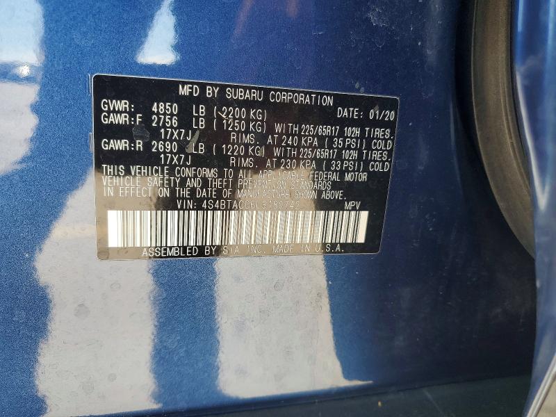 52100166 :رقم المزاد ، 4S4BTACC6L3180742 vin ، 2020 Subaru Outback مزاد بيع
