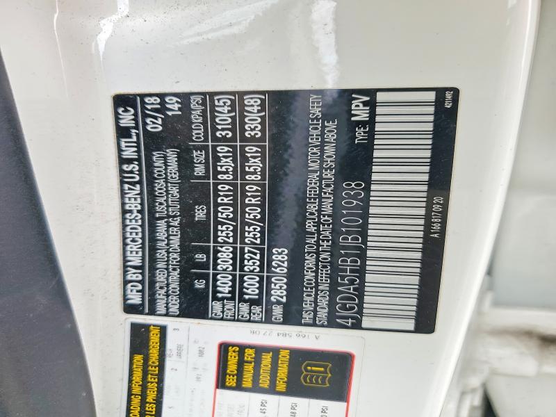 Aukcja sprzedaży 2018 Mercedes-benz Gle, vin: 4JGDA5HB1JB101938, numer aukcji: 53697946