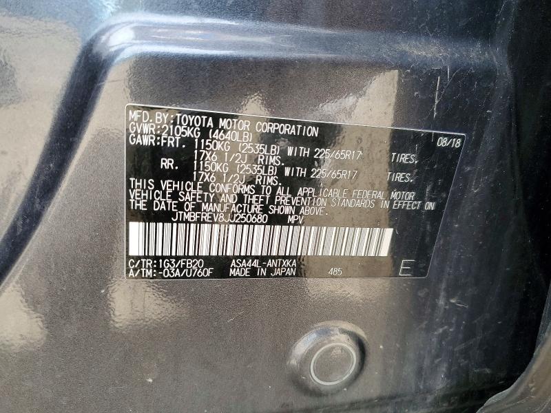 55196456 :رقم المزاد ، JTMBFREV8JJ250680 vin ، 2018 Toyota Rav4 مزاد بيع