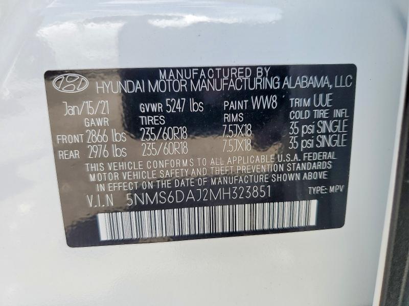 Aukcja sprzedaży 2021 Hyundai Santa Fe, vin: 5NMS6DAJ2MH323851, numer aukcji: 53900996