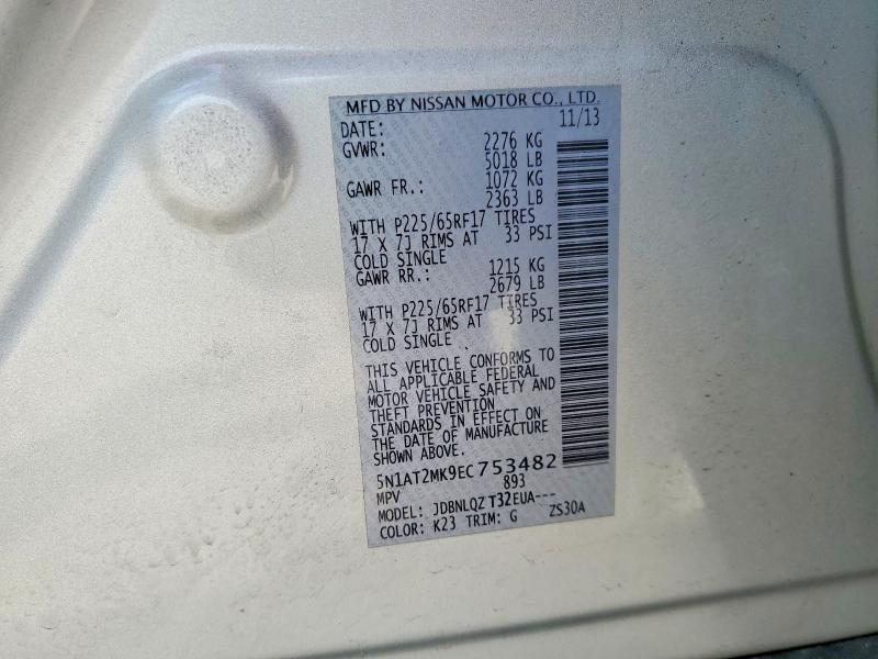 2014 Nissan Rogue მანქანა იყიდება აუქციონზე, vin: 5N1AT2MK9EC753482, აუქციონის ნომერი: 53445906