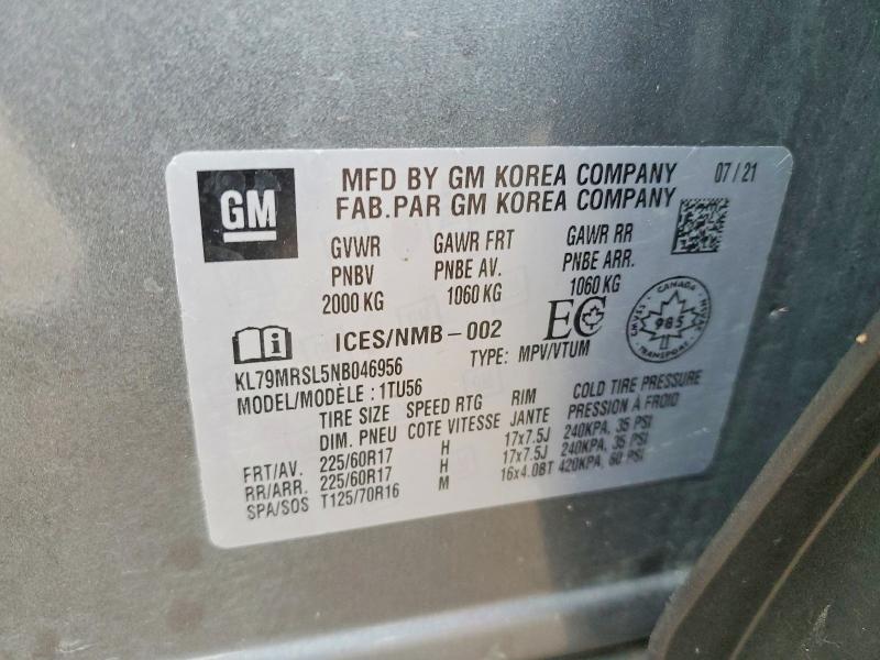 51604766 :رقم المزاد ، KL79MRSL5NB046956 vin ، 2022 Chevrolet Trailblazer مزاد بيع