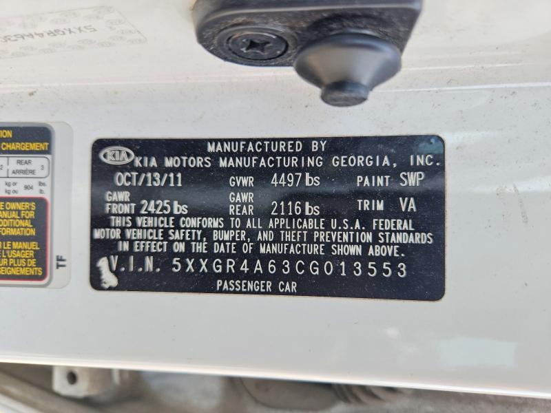 52727586 :رقم المزاد ، 5XXGR4A63CG013553 vin ، 2012 Kia Optima مزاد بيع