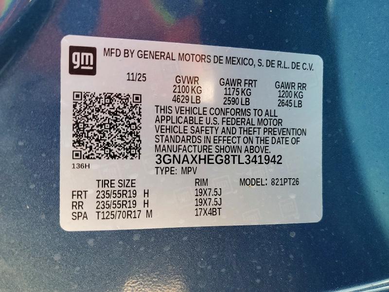 2026 Chevrolet Equinox მანქანა იყიდება აუქციონზე, vin: 3GNAXHEG8TL341942, აუქციონის ნომერი: 53768866